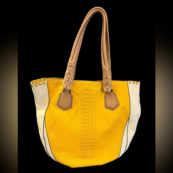 orYANY Handbags - Oryany Lyssie Large Yellow Soft Pebble Leather Tote Cream Patterned SOLD!